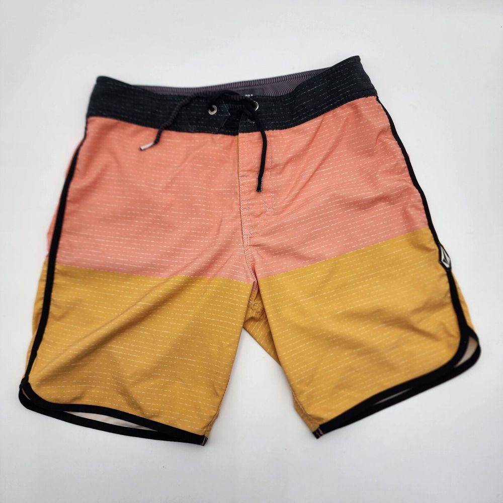 Volcom Swim Trunks Board Shorts Men's Size 28 Orange Yellow Beach Solid Mod Tech